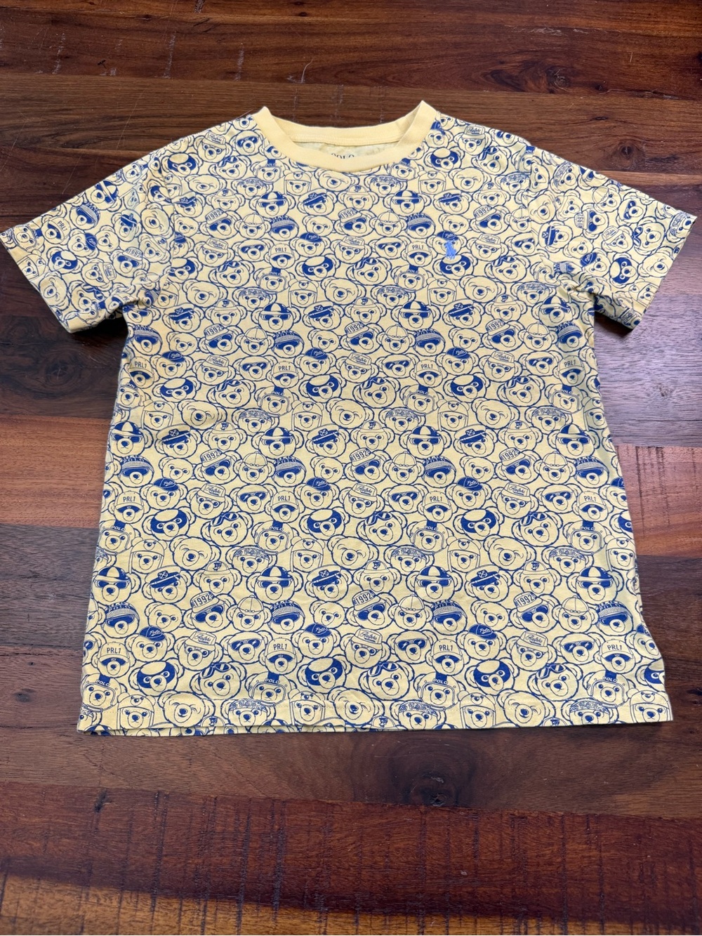Polo Ralph Lauren Boys M 10-12 Polo Bear All Over Print T Shirt Yellow Navy